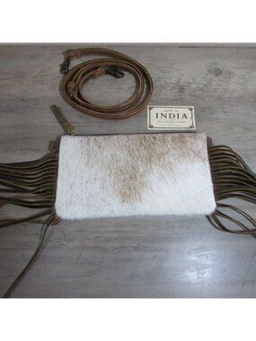 Cowhide & Leather Fringe Crossbody Bag Purse